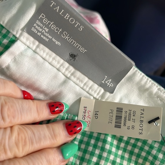Talbots Perfect Skimmer Pants NWT Gingham Green & White Size 14P Petite Stretch - Picture 8 of 9